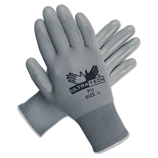 Mcr Safety Ultra Tech Tactile Dexterity Work Gloves, White/Gray, Large, Pair, PK12, 12PK 9696L